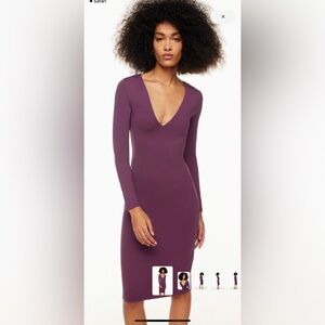 Aritzia Contour Purple Long Sleeve V-neck Dress